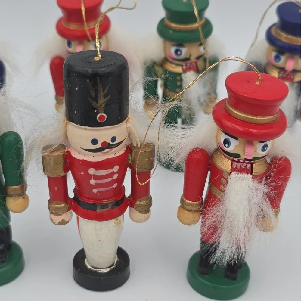 Vintage Christmas Tree Ornaments Lot of 7 Wooden Soldier Nutcracker Mini Figures